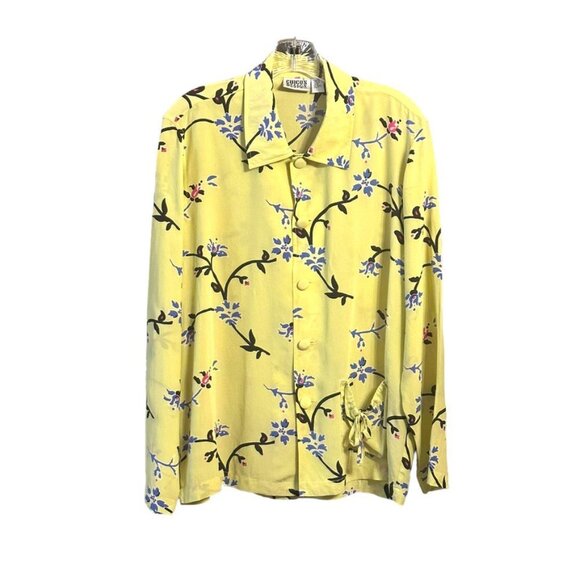 Chico's Design Silk Button Up Yellow Floral Blouse Beautiful Rare  EUC Sz 1 Med - Picture 4 of 8